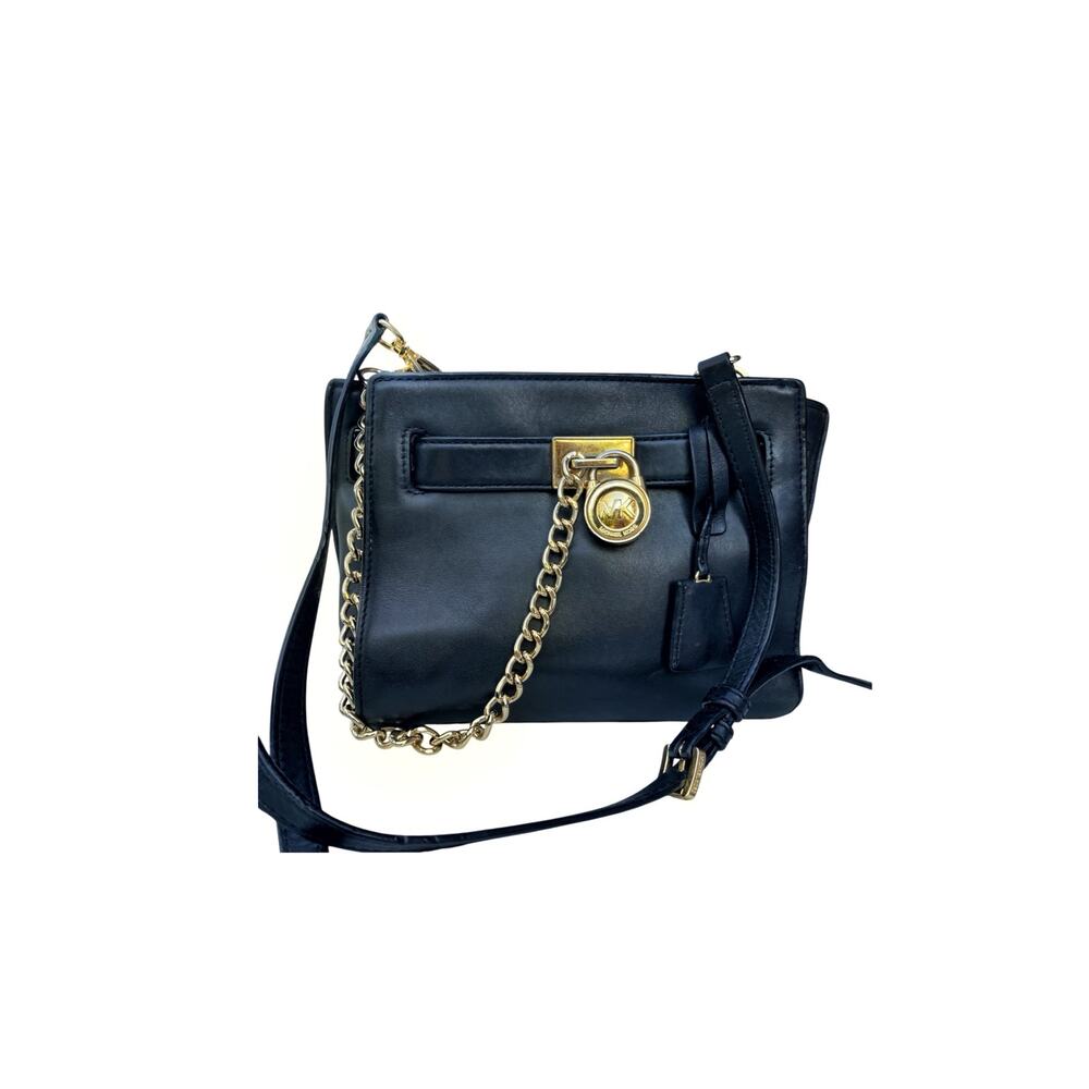 Michael Kors Hamilton Travel Mini Crossbody Bag Black Leather Gold Chain Y2K EUC